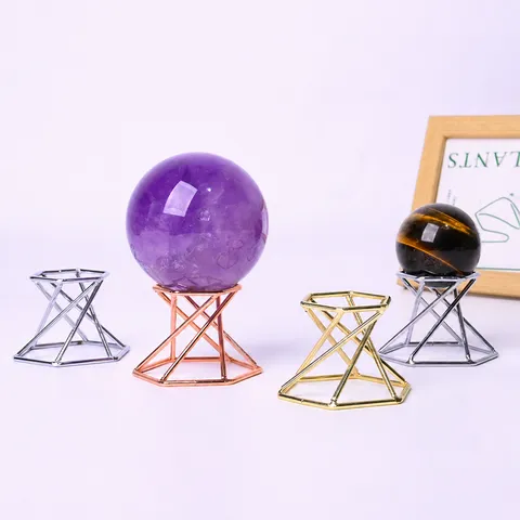 Metal Crystal Ball Display Stand Geometric Iron Art Sphere Holder Base Home Decor Desktop Ornaments Gold Silver Rose Gold