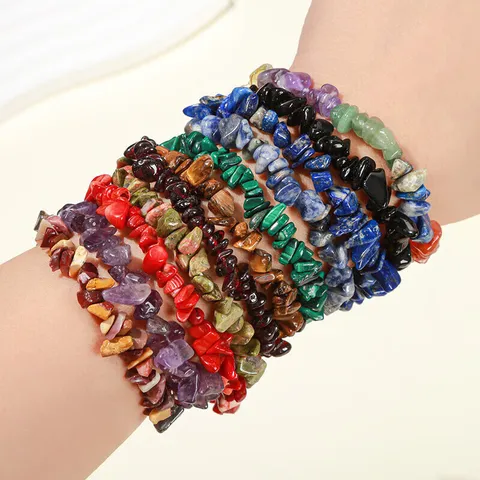 Bracciale con Perline in Pietra di Cristallo Naturale Retro Bracciali Elastici in Pietre Preziose Schiacciate Irregolari Gioielli per Donne Uomini