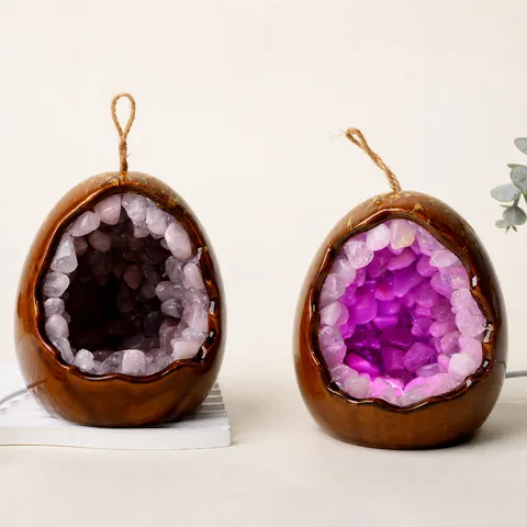 Natural Rose Quartz Crystal Dinosaur Egg Night Light Luminous Geode Mineral Stone Lamp Bedroom Decor USB Powered