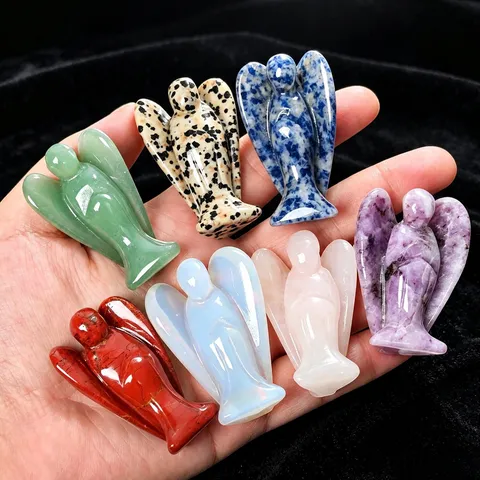 Natural Crystal Angel Figurine Carved Gemstone Guardian Statue Healing Stone Ornament for Home Decor Gift