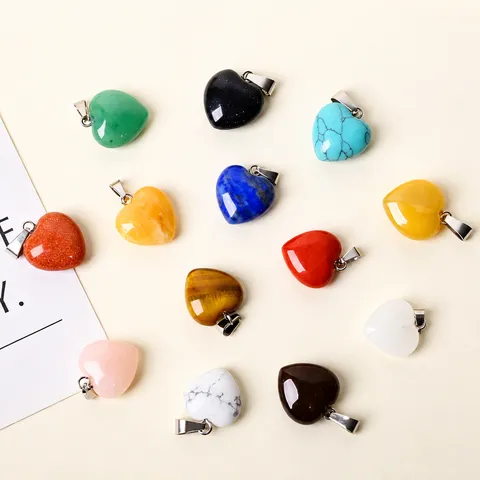 Natural Crystal Heart Pendant Healing Gemstone Love Peach Heart DIY Jewelry Making Accessory Necklace Charm