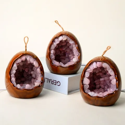 Natural Rose Quartz Crystal Dinosaur Egg Night Light Luminous Geode Mineral Stone Lamp Bedroom Decor USB Powered