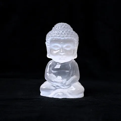 Ornement Sculpté de Bébé Bouddha en Sélénite Naturelle Pierre de Cristal Guérison Petite Statue de Bouddha Décoration Intérieure