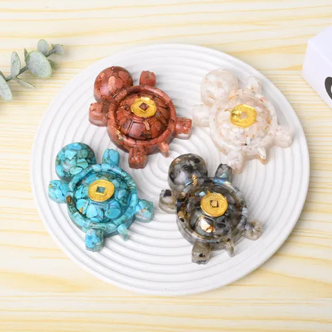 Creative Resin Crystal Gravel Little Turtle Desktop Ornament DIY Natural Stone Lucky Money Turtle Home Decor Figurine Gift