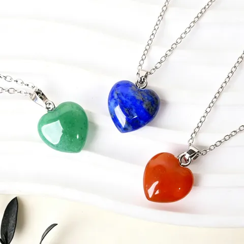 Natural Crystal Heart Pendant Healing Gemstone Love Peach Heart DIY Jewelry Making Accessory Necklace Charm