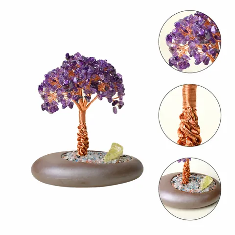 Arbre à Argent en Cristal Naturel Bonsaï en Pierre Précieuse Pierres de Cristal Enveloppées de Fil de Cuivre Cadeau de Décoration