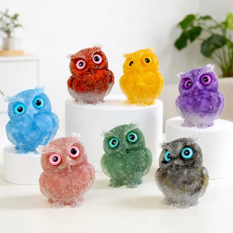 Natural Crystal Gravel Epoxy Resin Owl Figurine Modern Minimalist Cute Animal Desktop Decorative Ornament Home Decor