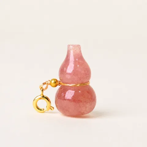 Natural Crystal Strawberry Quartz Gourd Pendant Necklace Jewelry Healing Stone Crystal Charm Accessory For Women Gift