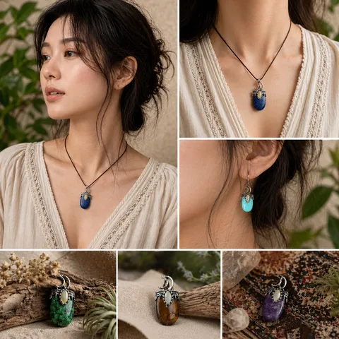 Cristal Naturel Agate Incrusté Alliage Soleil Lune Et Étoiles Pendentif Pierre Précieuse
