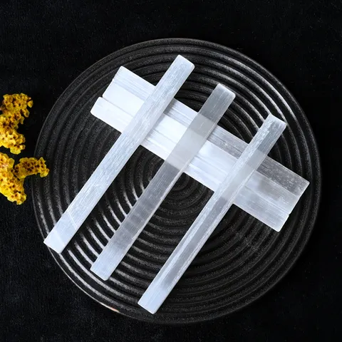 Natural Selenite Crystal Raw Stone Long Strip Ornament White Gypsum Mineral Crystal Home Office Decor
