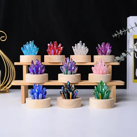 Luce Notturna LED a Grappolo di Cristallo Naturale Alimentata tramite USB Lampada d'Ambiente da Comodino Pietra di Cristallo Galvanizzata Decorazione per la Casa Regalo