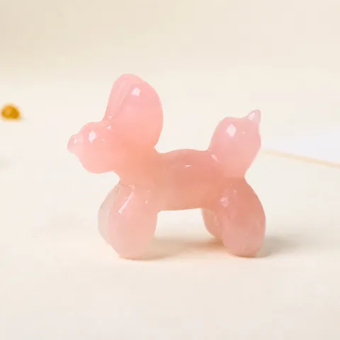 Natural Rose Quartz Balloon Dog Figurine Handmade Crystal Puppy Statue Healing Crystal Desk Ornament Home Decor