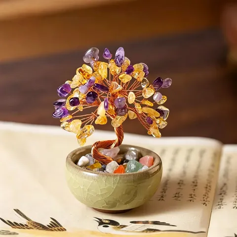 Natural Crystal Money Tree Feng Shui Bonsai Wealth Tree Desk Tabletop Decoration Healing Crystal Ornament Gift