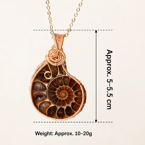 Natural Ammonite Fossil Shell Pendant Handmade Wire Wrapped Ocean Conch Slice Necklace Fashion Jewelry Gift