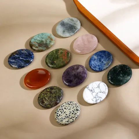 Natural Crystal Worry Stone Thumb Massage Stone Polished Pocket Palm Stone Mineral Gemstone Stress Relief