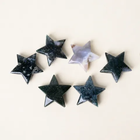 Natural Moss Agate Pentagram Ornament Crystal Star Shaped Stone Decoration Home Decor Collectible Healing Stone