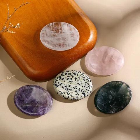 Natural Crystal Worry Stone Thumb Massage Stone Polished Pocket Palm Stone Mineral Gemstone Stress Relief