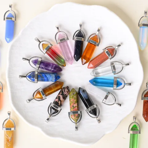 Natural Crystal Stone Hexagonal Column Pendant Necklace Minimalist Gemstone Sweater Chain Fashion Jewelry Gift For Women