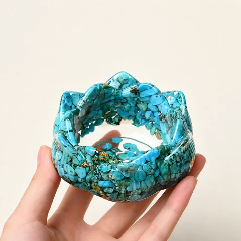 Natural Crystal Crushed Stone Epoxy Resin Lotus Cornucopia Ornament Demagnetization Bowl Candle Holder