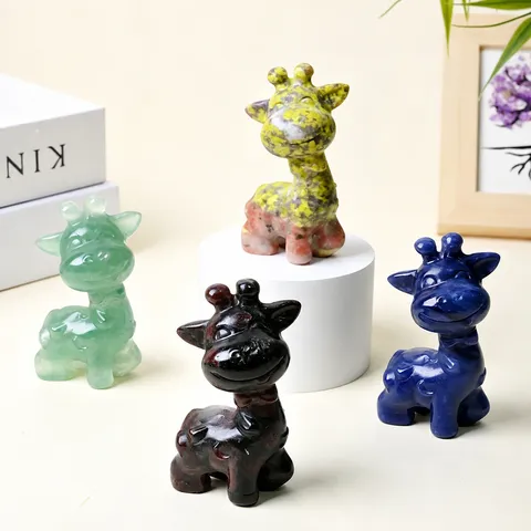 Natural Crystal Giraffe Carving Cartoon Animal Figurine Healing Mineral Stone Desktop Ornament Home Decor Gift