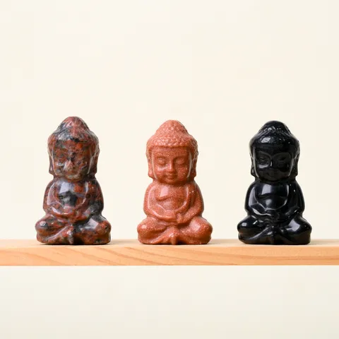 Natural Crystal Stone Carved Baby Buddha Statue Shakyamuni Tathagata Figurine Desktop Ornament Meditation Home Decor
