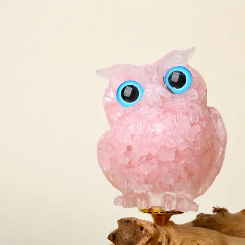 Natural Crystal Gravel Owl Figurine Epoxy Resin Animal Statue Ornament Home Car Tabletop Decor Modern Minimalist Gift