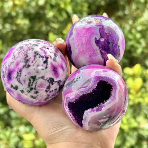Natural Purple Moss Agate Crystal Ball Polished Mineral Stone Energy Sphere For Home Office Desk Decor