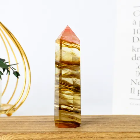 Natural Crystal Pillar Healing Point Hexagonal Wand Smelted Quartz Crystal Tower Home Decor Desk Ornament