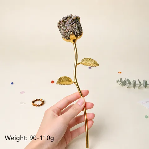 Natural Crystal Gravel Epoxy Rose Flower Ornament Handmade Metal Stem Home Decor Valentine Day Gift
