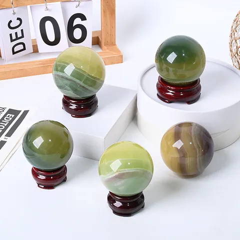 Natural Fluorite Crystal Ball Green Yellow Quartz Stone Sphere Desk Ornament Home Decor Feng Shui Healing Mineral
