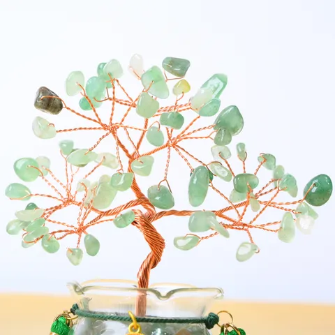 Natural Crystal Money Tree Feng Shui Bonsai Wealth Tree Ornament With Glass Base Desktop Car Decor