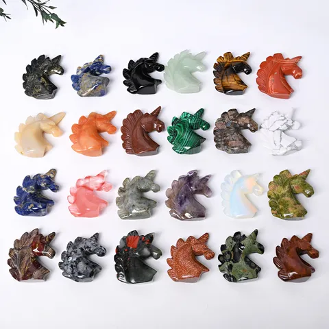 Natural Crystal Unicorn Figurine Carved Rough Stone Animal Statue Home Tabletop Desk Decor Healing Crystal Craft