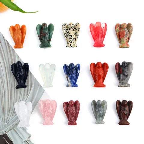 Natural Crystal Stone Angel Figurine Carved Gemstone Pocket Guardian Angel Healing Crystal Ornament Home Decor Gift