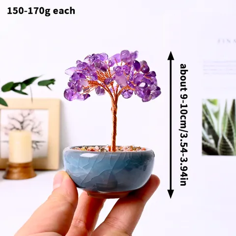 Natural Crystal Money Tree Wealth Tree Gemstone Desk Ornament Handmade Copper Wire Tree Home Decor Amethyst Citrine
