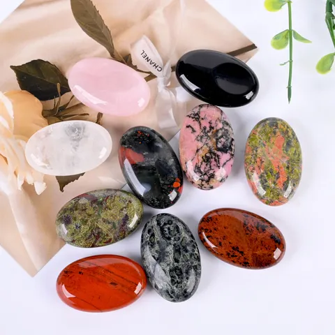 Natural Crystal Pocket Worry Stone Polished Oval Thumb Massage Stone Desk Decor For Home Office