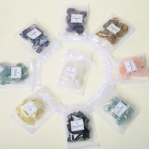 Natural Crystal Raw Stone Gift Bag White Purple Yellow Crystal Mineral Specimen Aromatherapy Stone Home Decor