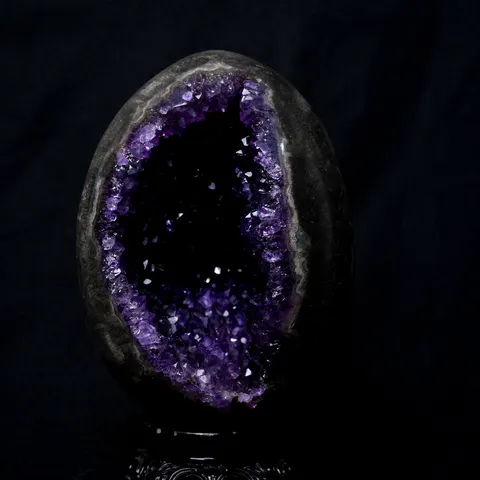 Natural Uruguayan Amethyst Geode Crystal Cluster Raw Stone Luxury Wealth Attracting Ornament With Wooden Base Home Decor