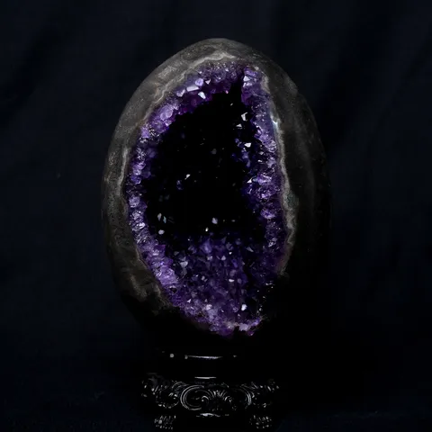 Natural Uruguayan Amethyst Geode Crystal Cluster Raw Stone Luxury Wealth Attracting Ornament With Wooden Base Home Decor