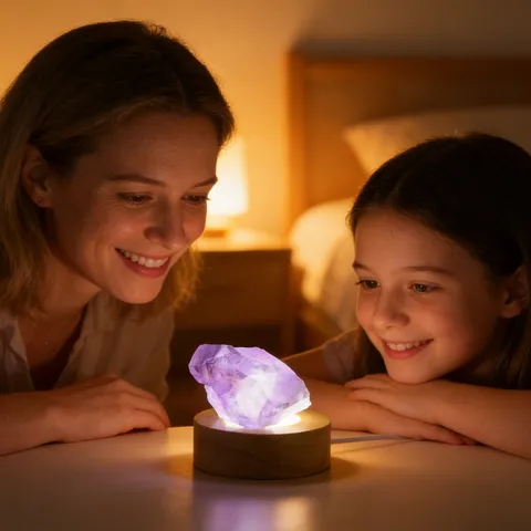 Natural Crystal Raw Stone Night Light Wooden LED Base USB Powered Bedroom Desk Decorative Table Lamp Ornament