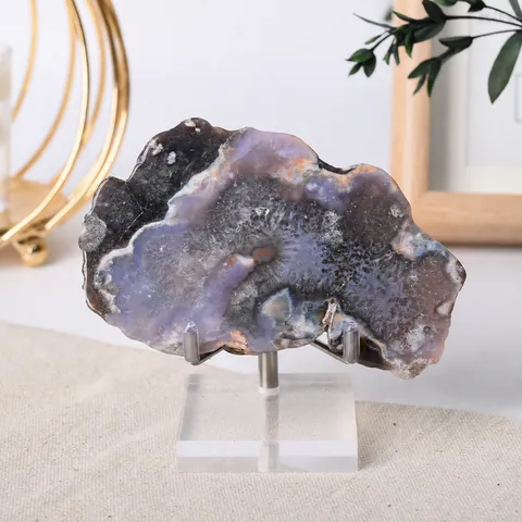 Tranche d'Agate Sakura Bleue Naturelle Ornement de Pierre Brute Irrégulière Décoration Maison Bureau Moderne Minimaliste Artisanat en Cristal
