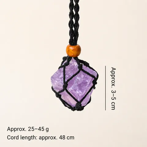 Natural Crystal Stone Mesh Pocket Braided Necklace Adjustable Hand Woven Vintage Rope Crystal Pendant Necklace
