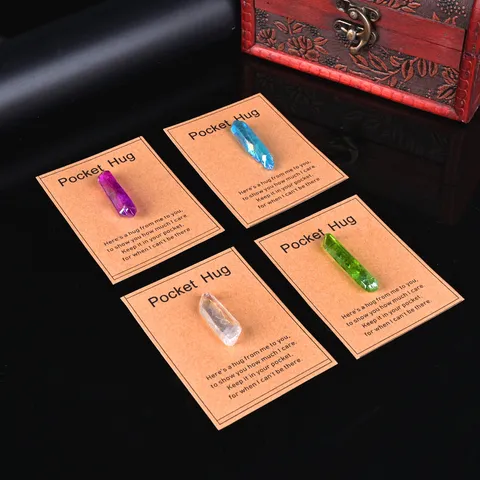 Natural Crystal Rough Stone Crystal Pillar Pocket Hug Card Gift Ornament Electroplated Healing Crystal Decor