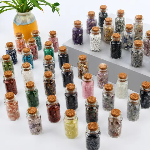 Natural Crystal Gravel Drift Bottle Wishing Bottle Mini Glass Bottle Mineral Specimen Handicraft Home Decor