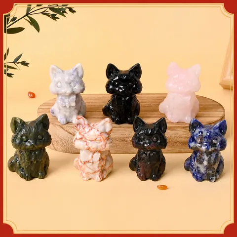 Natural Crystal Cat Figurine Carved Gemstone Cute Animal Statue Home Desktop Decor Healing Stone Ornament Collectible Gift