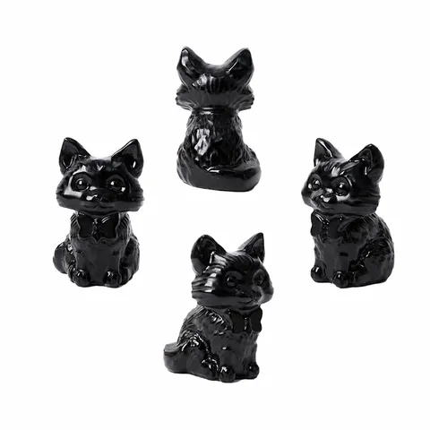 Natural Crystal Cat Figurine Carved Gemstone Cute Animal Statue Home Desktop Decor Healing Stone Ornament Collectible Gift