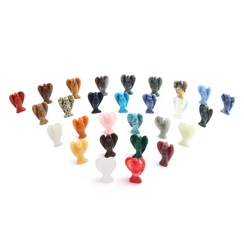 Natural Crystal Stone Angel Figurine Carved Gemstone Pocket Guardian Angel Healing Crystal Ornament Home Decor Gift