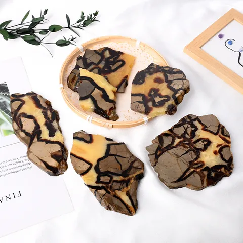 Natural Turtle Back Stone Crystal Slice Rough Mineral Specimen Home Office Desk Decorative Ornament Crystal Stone Decor