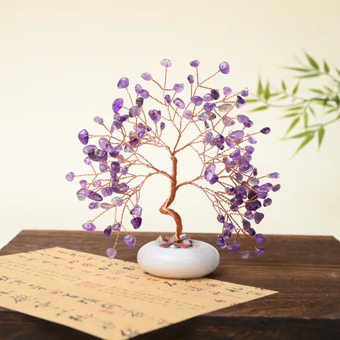 Natural Crystal Tree Money Tree Crystal Figurine Home Decor Office Desk Ornament Feng Shui Gemstone Tree