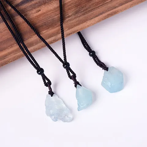 Natuurlijke Aquamarijn Kristal Ruwe Steen Hanger Ketting Unisex Mineraal Specimen Edelsteen Sieraden Cadeau