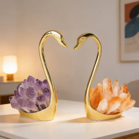 Modern Minimalistisch Natuurlijk Kristal Zwaan Ornament Metalen Kristal Cluster Aromatherapie Bureau Decoratie Creatief Geschenk